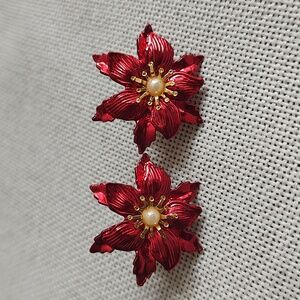 Red Poinsettia Post Earrings